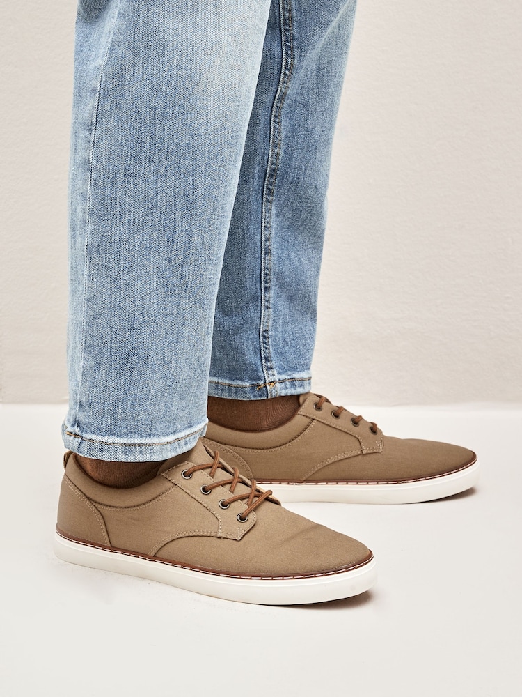 Stone Natural Canvas Derby Trainers - Image 2 of 6