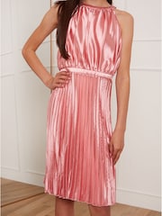 Chi Chi London Pink Halter Style Pleated Older Girls Midi Dress - Image 1 of 4