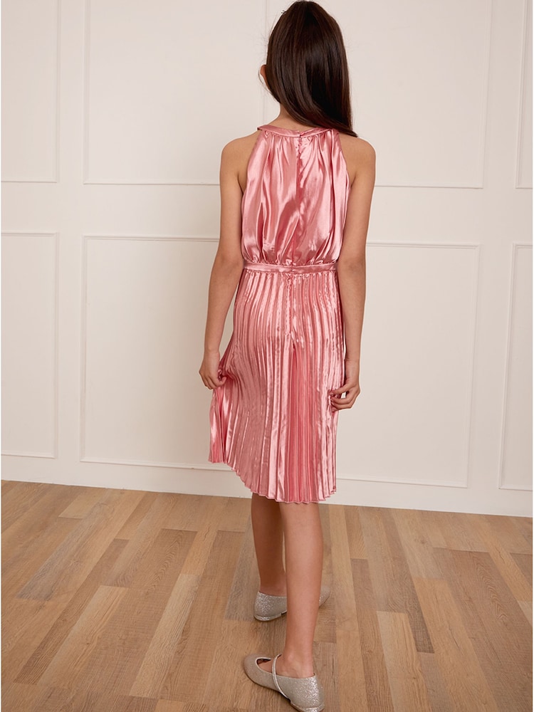 Chi Chi London Pink Halter Style Pleated Older Girls Midi Dress - Image 2 of 4