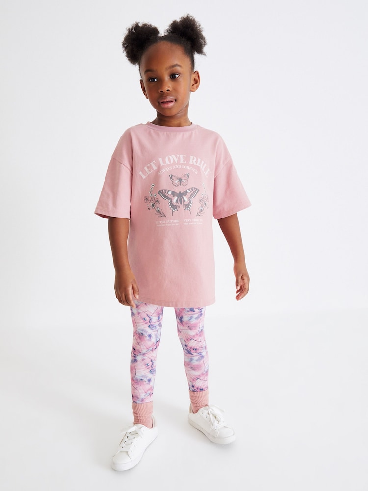 Pink Butterfly T-Shirt And Leggings Set (3-16yrs) - Image 1 of 5