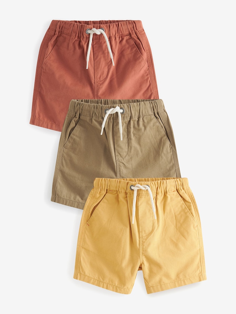 Tan Brown/Rust Brown/Ochre Yellow Pull-On Shorts 3 Pack (3mths-7yrs) - Image 1 of 2