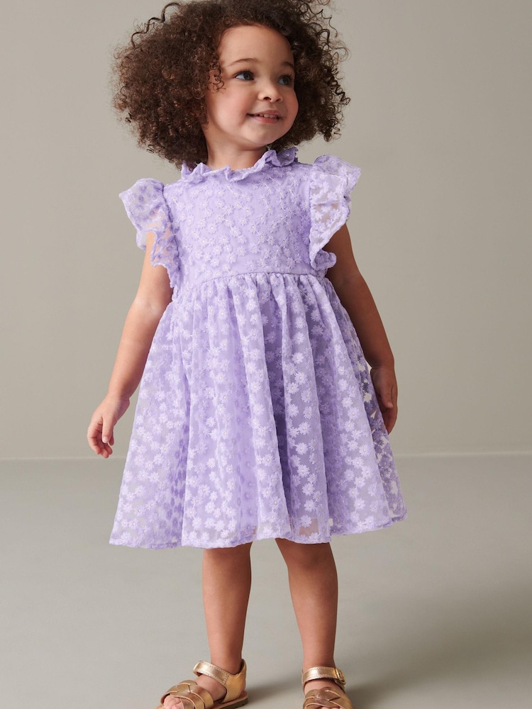 Lilac Purple Short Sleeve Lace Dress (3mths-6yrs) - Image 2 of 6