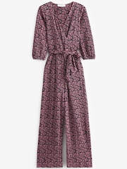 Pink/Navy Blue Long Sleeve Plissé Jumpsuit - Image 2 of 2
