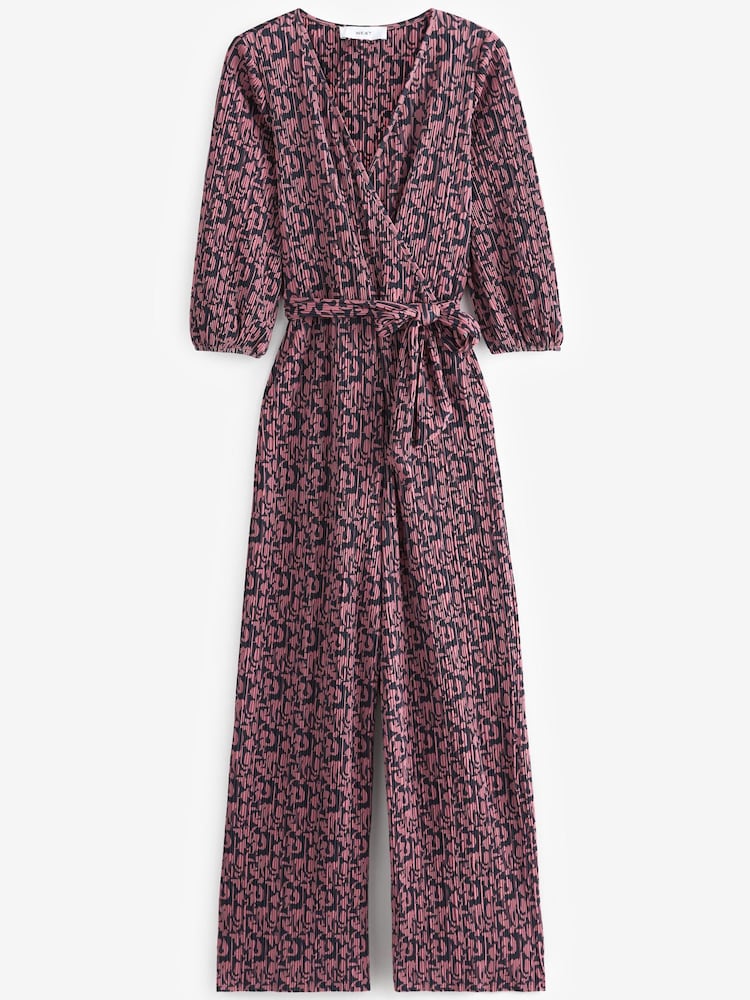 Pink/Navy Blue Long Sleeve Plissé Jumpsuit - Image 2 of 2