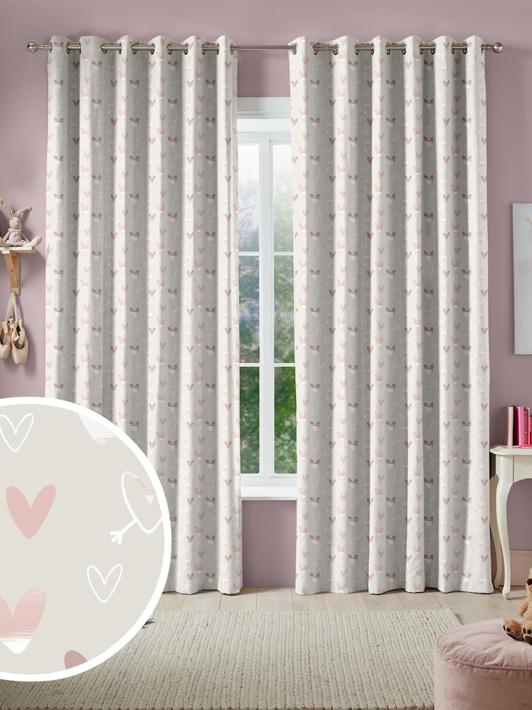 Linen Natural Kids Love Hearts Made To Measure 100% Cotton Curtains - Image 1 of 9