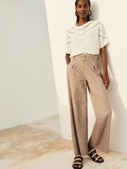 Taupe Brown Linen Mix Belted Smart Wide Leg Trousers - Image 2 of 5