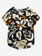Black/Ecru White Floral Short Sleeve Curved Hem T-Shirt - Image 6 of 6