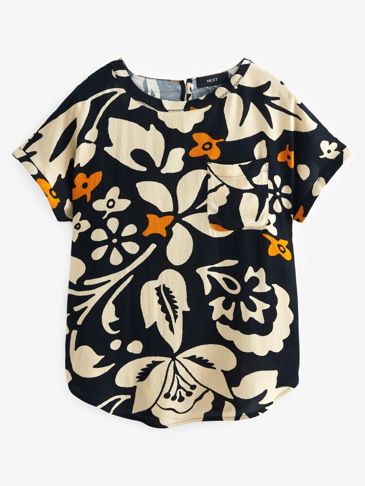 Black/Ecru White Floral Short Sleeve Curved Hem T-Shirt - Image 6 of 6