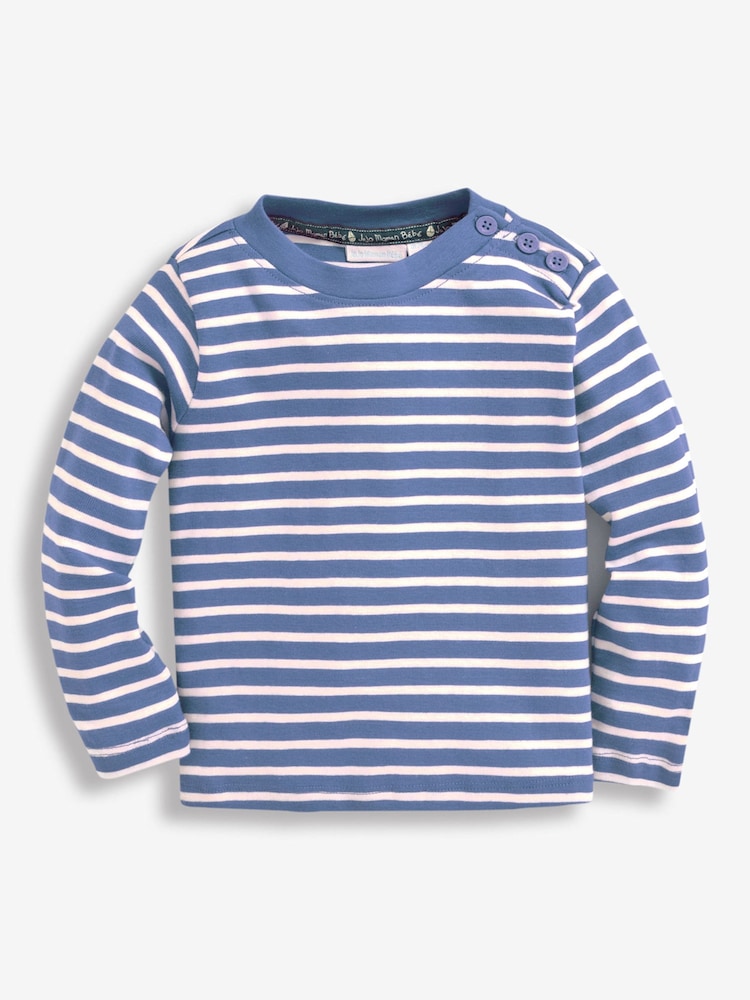 JoJo Maman Bébé Denim Blue Breton Long Sleeved Top - Image 1 of 7