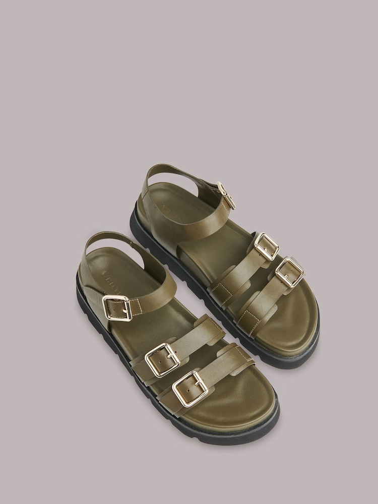 Whistles Green Jemma Triple Buckle Sandals - Image 1 of 4