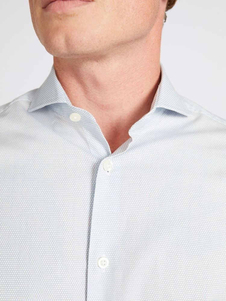 MOSS Blue Tailored Fit Hexagonal Print Stretch Shirt - Image 2 of 3 MOSS Blue Tailored Fit Hexagonal Print Stretch Shirt - Image 2 of 3