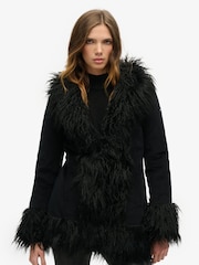 Superdry Black Faux Fur Lined Afghan Coat - Image 1 of 5