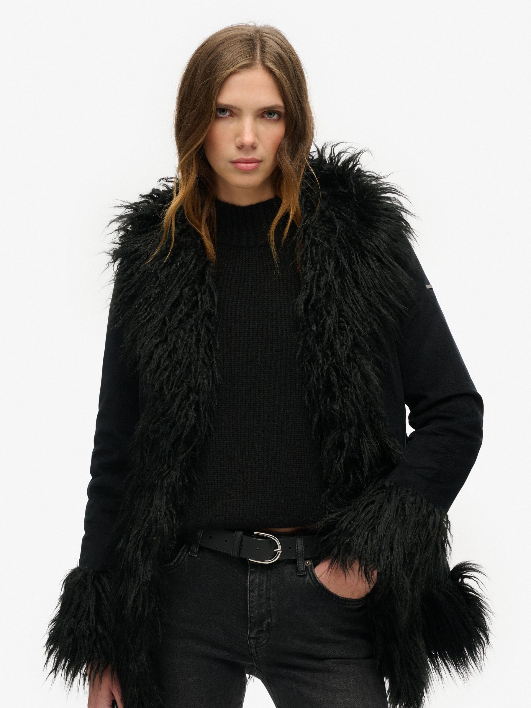 Superdry Black Faux Fur Lined Afghan Coat