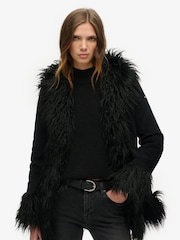 Superdry Black Faux Fur Lined Afghan Coat - Image 2 of 5