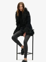 Superdry Black Faux Fur Lined Afghan Coat - Image 3 of 5