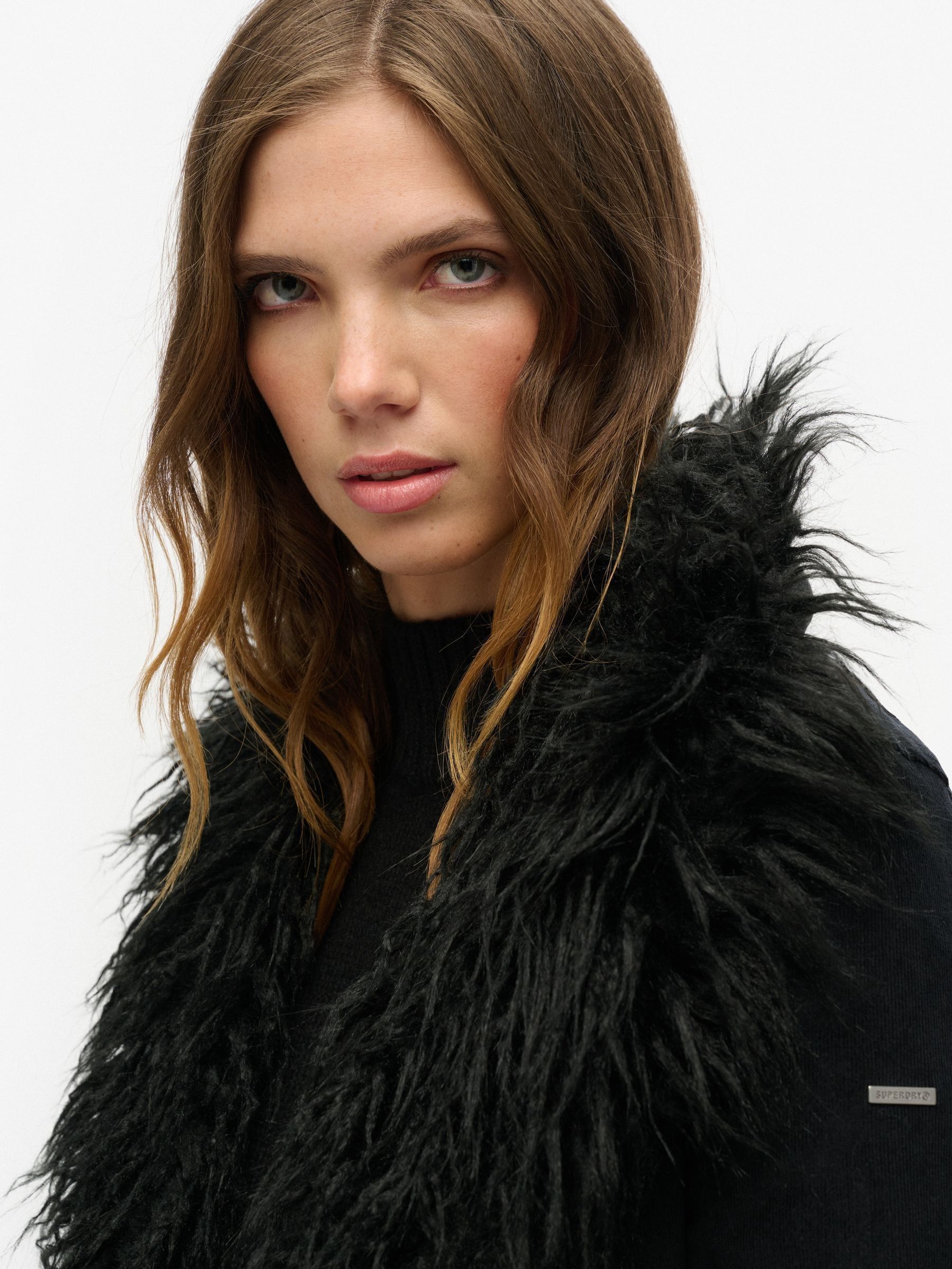 Superdry Black Faux Fur Lined Afghan Coat