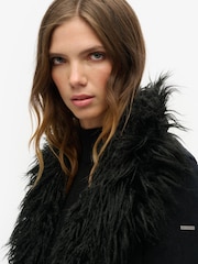 Superdry Black Faux Fur Lined Afghan Coat - Image 4 of 5