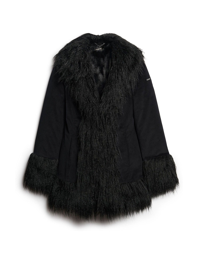 Superdry Black Faux Fur Lined Afghan Coat - Image 5 of 5