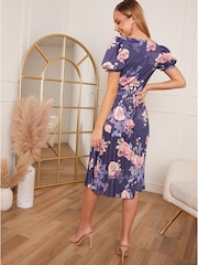 Chi Chi London Purple Petite Floral Printed Pleated Skirt Midi Dress - Image 2 of 5
