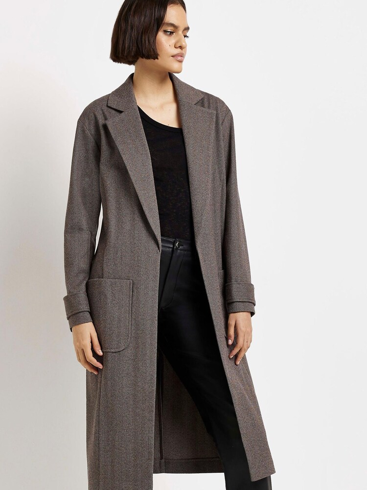 River Island Brown Duster Jacket With Patch Pockets - Image 1 of 3