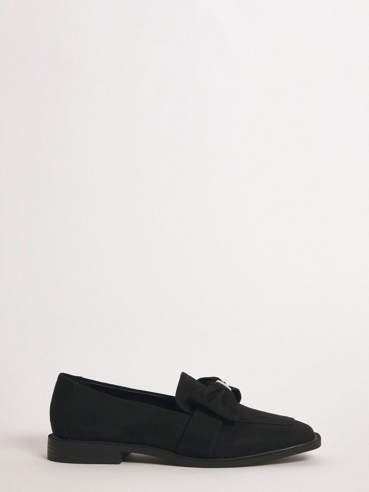 Simply Be Black Regular/Wide Fit Classic Loafers With Bow Trim - Image 1 of 3