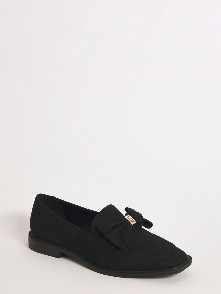 Simply Be Black Regular/Wide Fit Classic Loafers With Bow Trim - Image 2 of 3