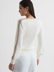 Reiss Ivory/Gold Tara Colourblock V-Neck Knitted Jumper - Image 5 of 7