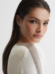 Reiss Ivory/Gold Tara Colourblock V-Neck Knitted Jumper - Image 6 of 7