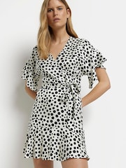 River Island Cream Spot Wrap Dress - Image 1 of 5