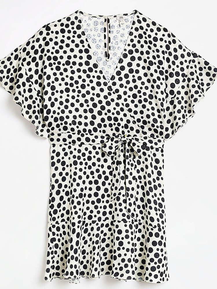 River Island Cream Spot Wrap Dress - Image 5 of 5