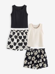 Noir/Blanc fleurs à cœur - Ensemble pyjama court Lot de 2 (3-16 ans) - Image 4 de 5
