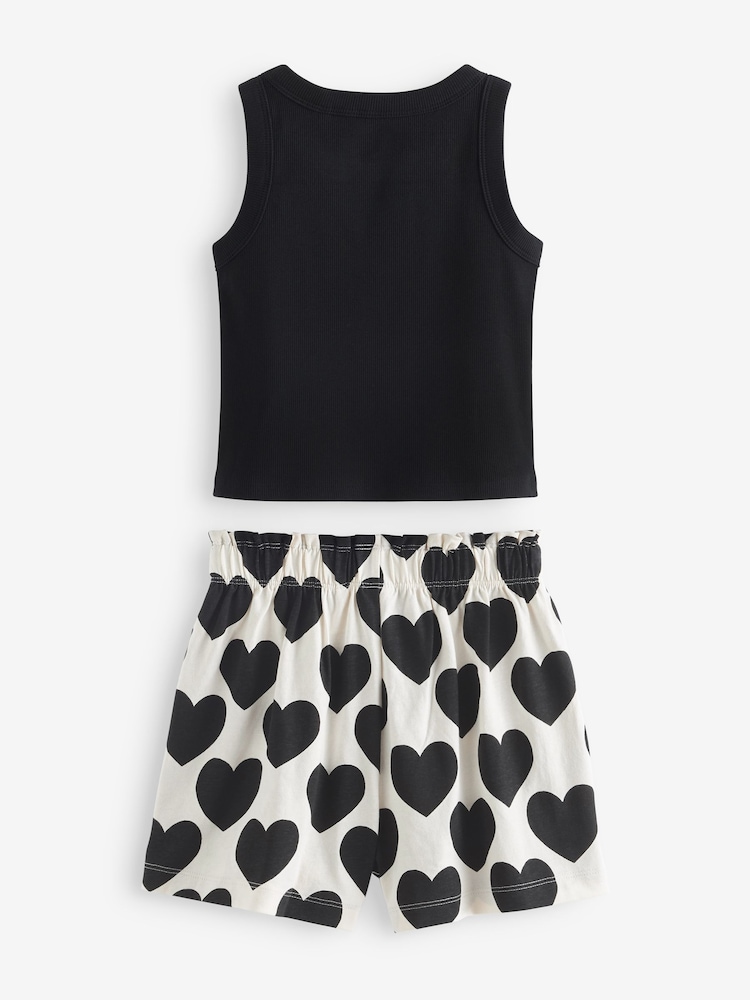 Noir/Blanc fleurs à cœur - Ensemble pyjama court Lot de 2 (3-16 ans) - Image 5 de 5