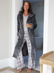 Threadbare Grey Faux Fur Trim Dressing Gown - Image 1 of 4
