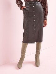 Dark Berry Red PU Faux Leather Button Down Midi Skirt - Image 2 of 3