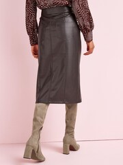 Dark Berry Red PU Faux Leather Button Down Midi Skirt - Image 3 of 3