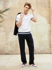 Reiss Navy Charles - Che Velour Jogger With Piping - Image 1 of 7