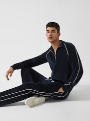 Reiss Navy Charles - Che Velour Jogger With Piping - Image 3 of 7