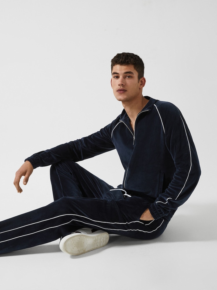 Reiss Navy Charles - Che Velour Jogger With Piping - Image 3 of 7