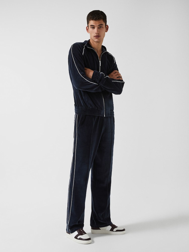 Reiss Navy Charles - Che Velour Jogger With Piping - Image 4 of 7