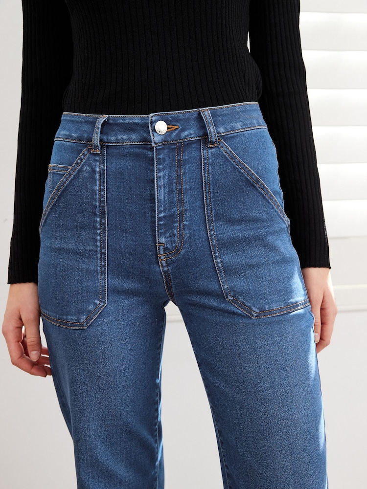 Dark Blue Utility Pocket Wide Leg Jeans - Image 2 of 5