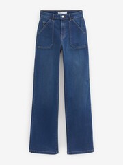 Dark Blue Utility Pocket Wide Leg Jeans - Image 3 of 5