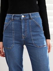 Dark Blue Utility Pocket Wide Leg Jeans - Image 4 of 5