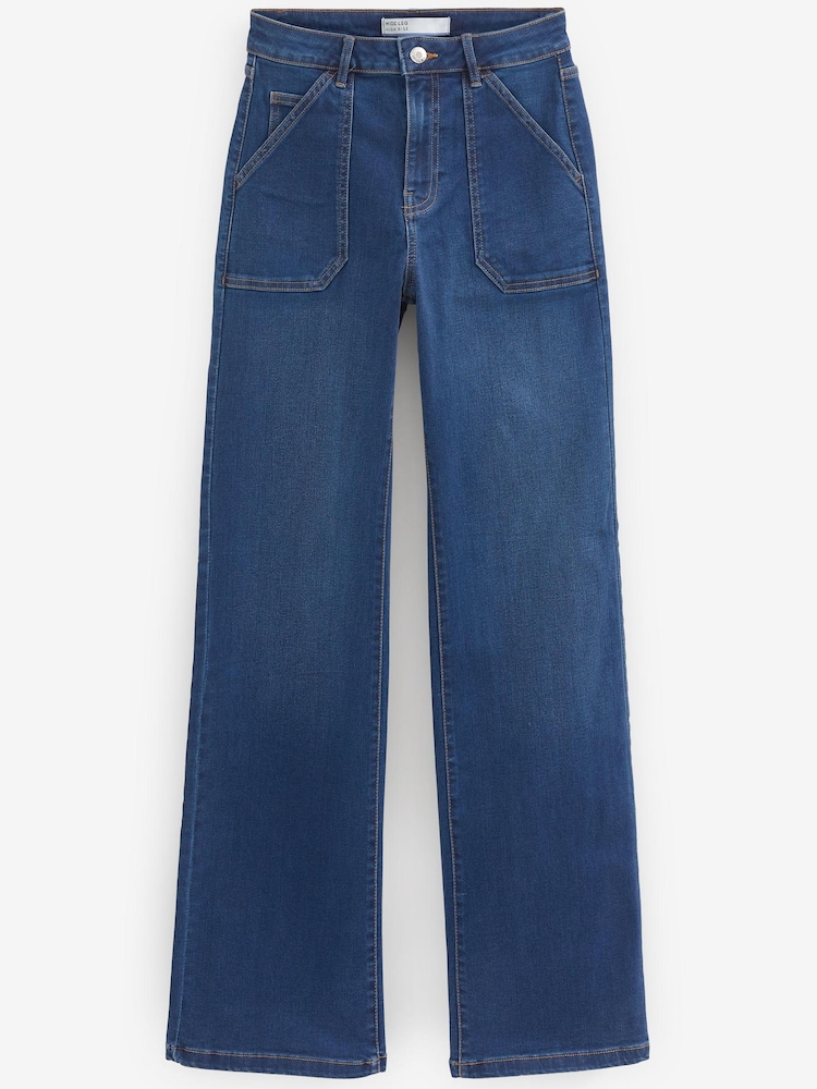 Dark Blue Utility Pocket Wide Leg Jeans - Image 5 of 5