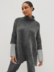 Grigio antracite - Poncho in maglia con A righe sulle maniche - Immagine 1 di 5