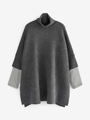 Grigio antracite - Poncho in maglia con A righe sulle maniche - Immagine 5 di 5