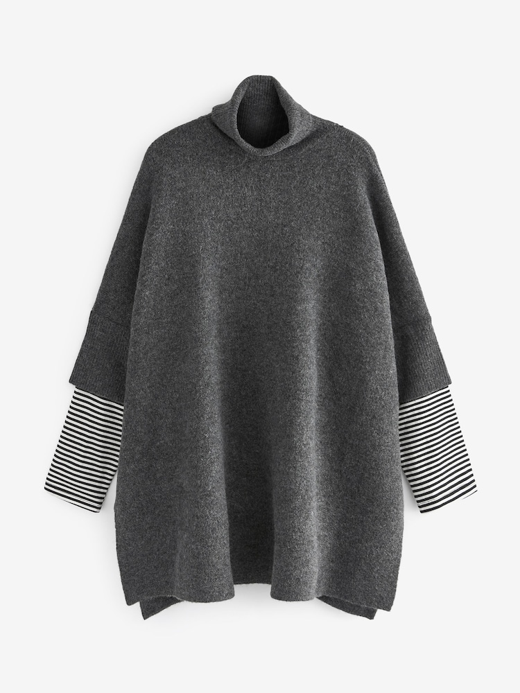 Grigio antracite - Poncho in maglia con A righe sulle maniche - Immagine 5 di 5