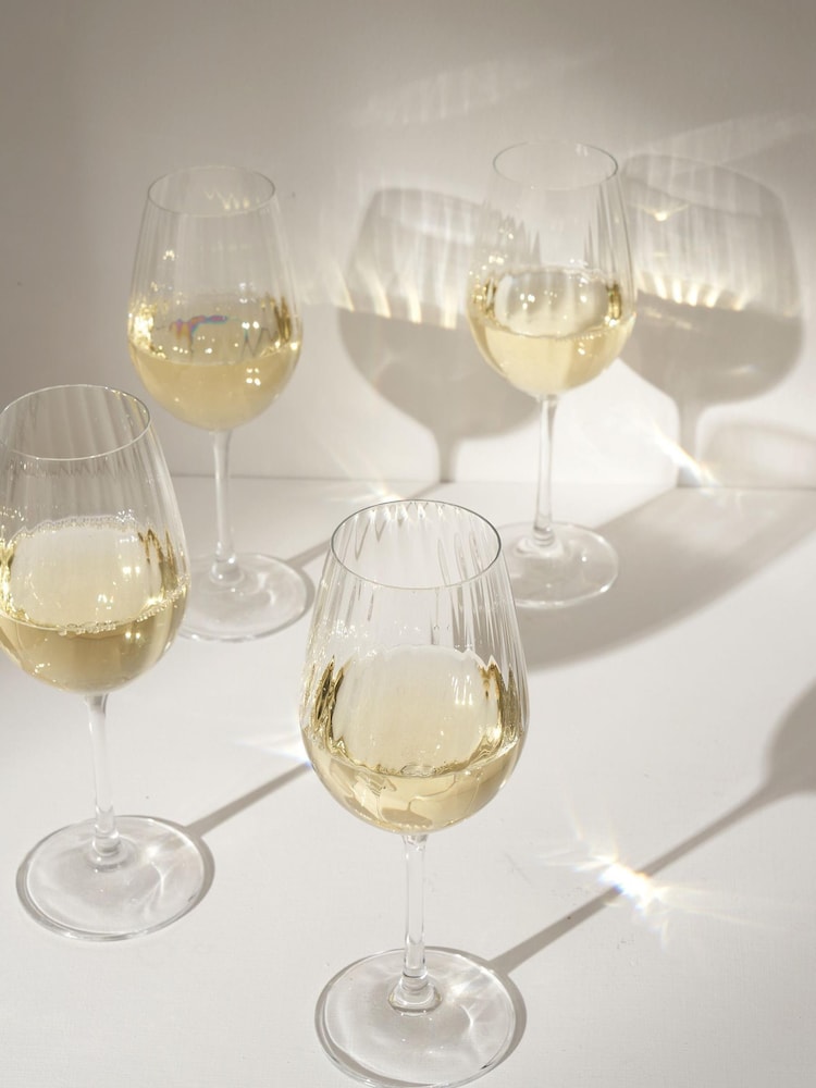 Truly Set of 4 Clear Fluted Crystal White Wine Glasses - Image 1 of 2