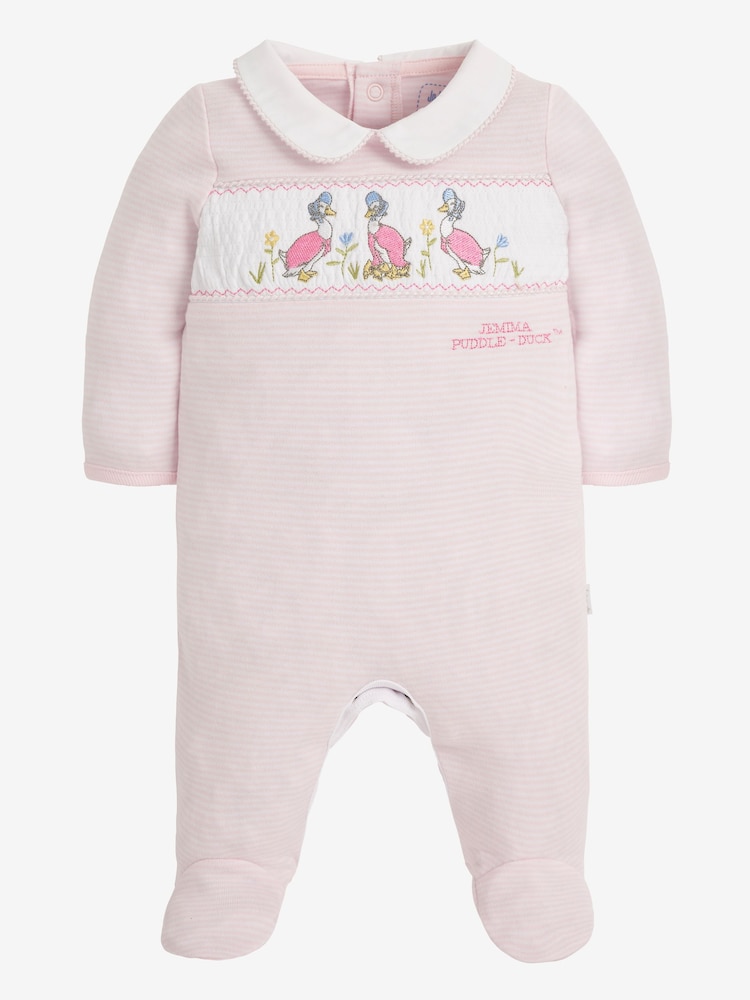 JoJo Maman Bébé Pink Jemima Puddle-Duck Smocked Sleepsuit & Hat Set - Image 4 of 7