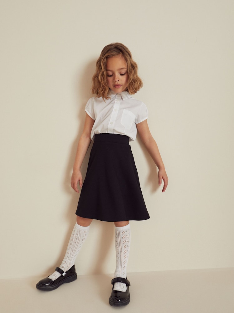 Black Longer Length Pull-On Jersey Stretch School Skater Skirt (3-17yrs) - Image 2 of 5