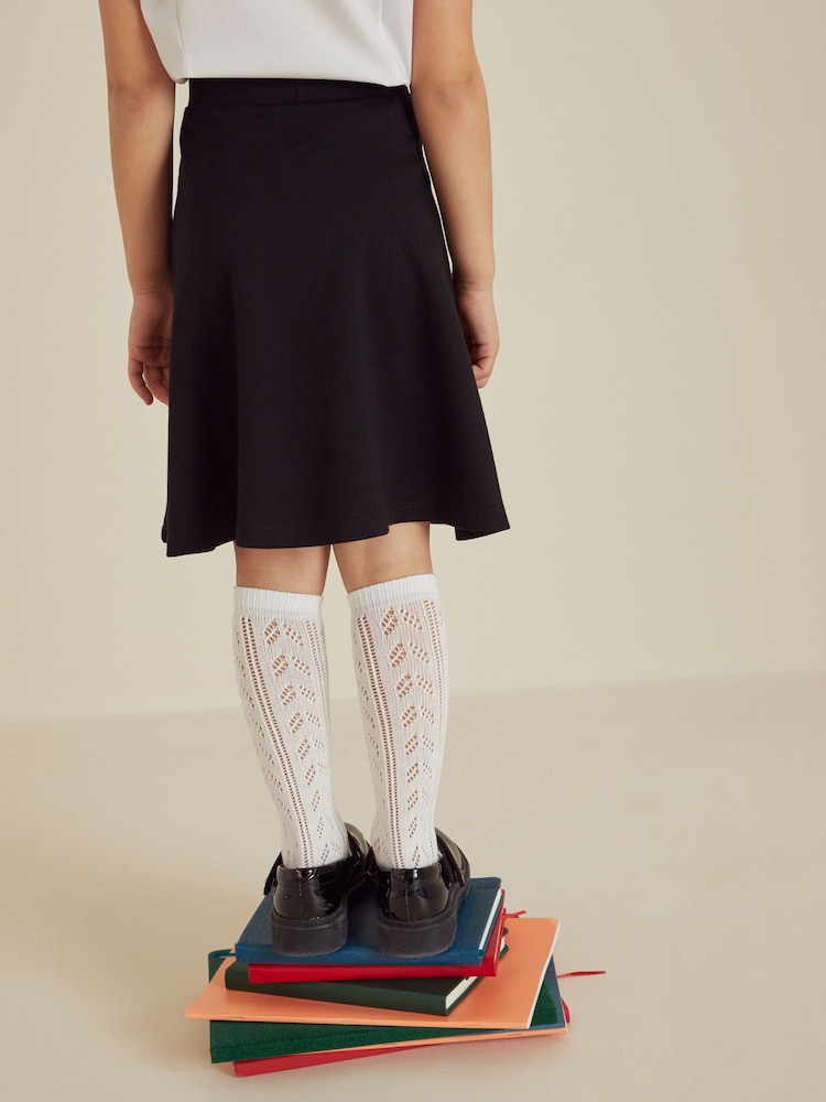 Black Longer Length Pull-On Jersey Stretch School Skater Skirt (3-17yrs) - Image 3 of 5